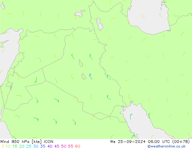 Wind 850 hPa ICON wo 25.09.2024 06 UTC