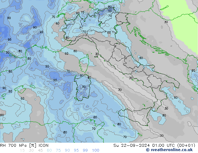 RH 700 hPa ICON Su 22.09.2024 01 UTC