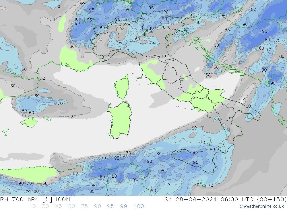 RH 700 hPa ICON Sa 28.09.2024 06 UTC