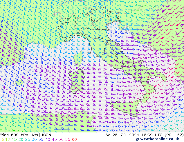 Wind 500 hPa ICON Sa 28.09.2024 18 UTC