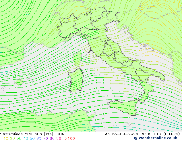 ветер 500 гПа ICON пн 23.09.2024 00 UTC