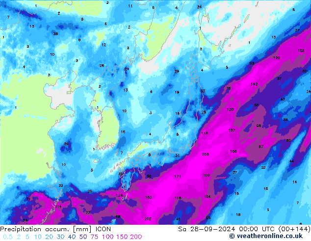 Precipitation accum. ICON Sa 28.09.2024 00 UTC