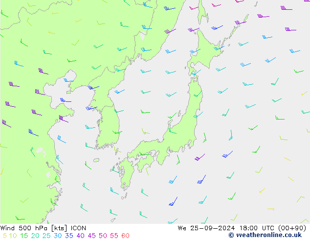 Wind 500 hPa ICON We 25.09.2024 18 UTC