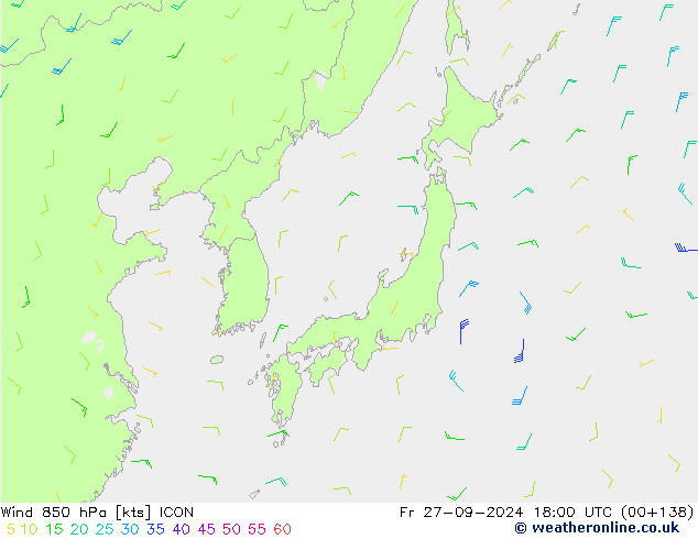 Wind 850 hPa ICON Fr 27.09.2024 18 UTC