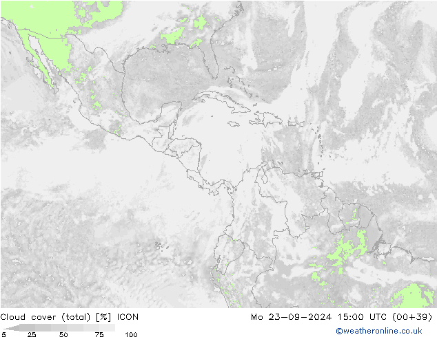 Cloud cover (total) ICON Mo 23.09.2024 15 UTC