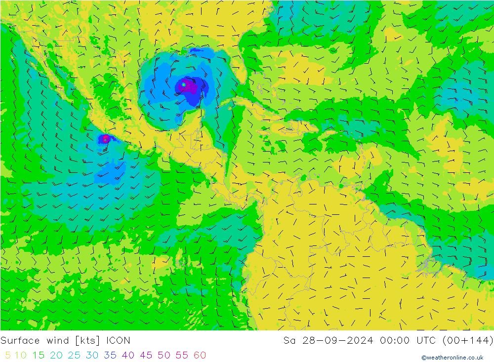 Wind 10 m ICON za 28.09.2024 00 UTC