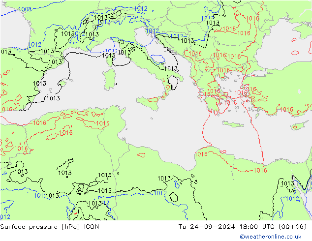 Yer basıncı ICON Sa 24.09.2024 18 UTC