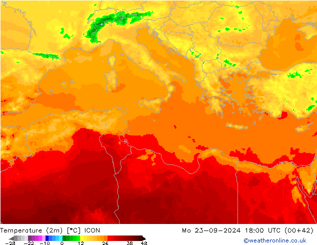 Sıcaklık Haritası (2m) ICON Pzt 23.09.2024 18 UTC