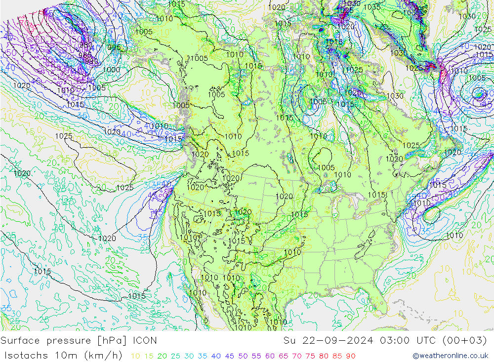 Eşrüzgar Hızları (km/sa) ICON Paz 22.09.2024 03 UTC