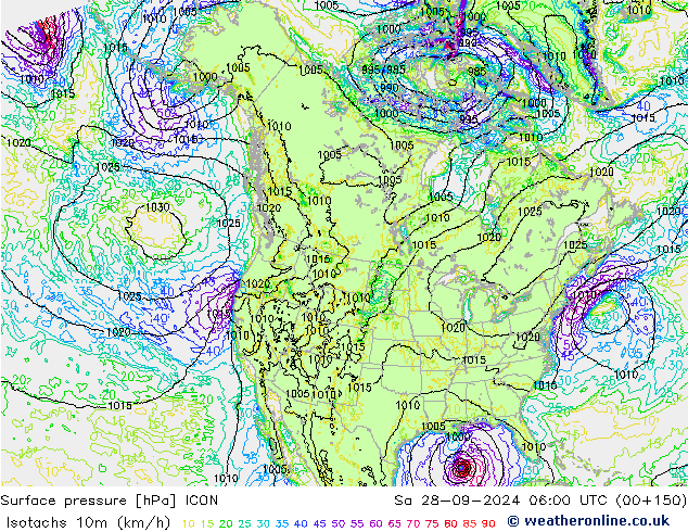 Isotachs (kph) ICON Sa 28.09.2024 06 UTC