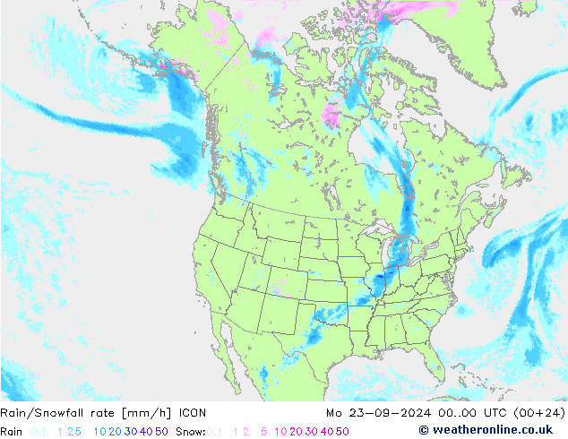 Rain/Snowfall rate ICON Mo 23.09.2024 00 UTC