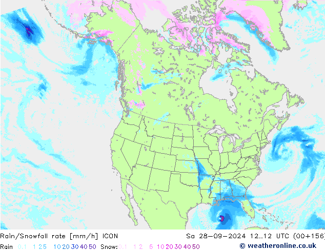 Rain/Snowfall rate ICON сб 28.09.2024 12 UTC