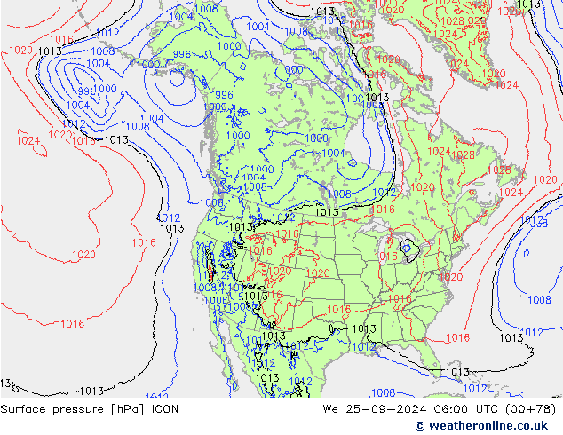 приземное давление ICON ср 25.09.2024 06 UTC