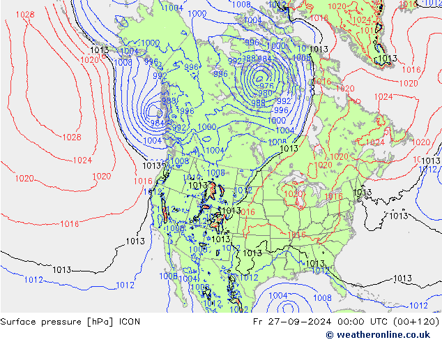 Yer basıncı ICON Cu 27.09.2024 00 UTC