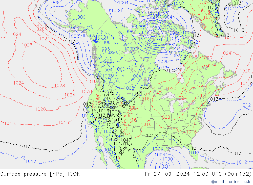 Surface pressure ICON Fr 27.09.2024 12 UTC