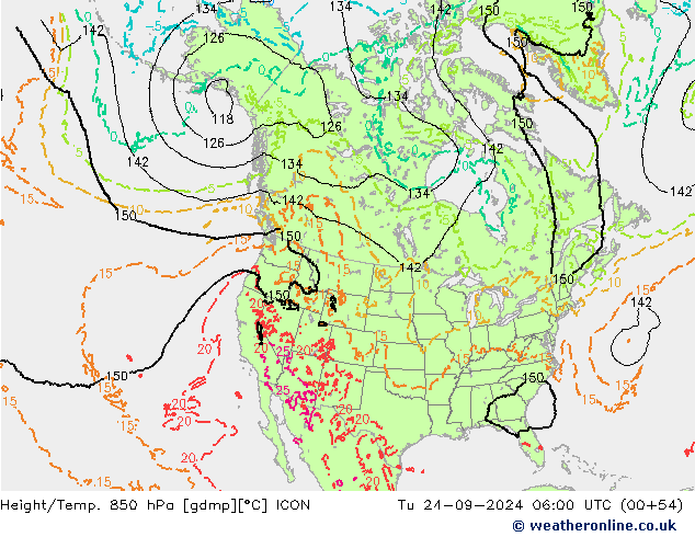 Height/Temp. 850 hPa ICON mar 24.09.2024 06 UTC