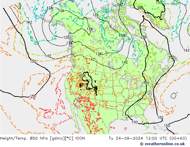 Height/Temp. 850 hPa ICON Di 24.09.2024 12 UTC