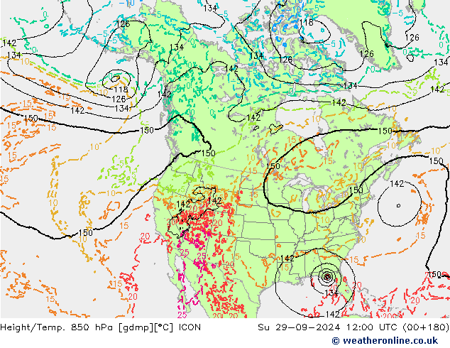 Height/Temp. 850 hPa ICON 星期日 29.09.2024 12 UTC