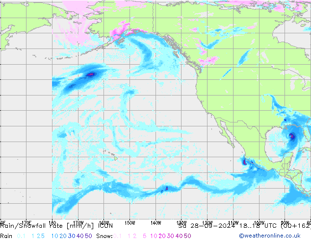 Rain/Snowfall rate ICON Sáb 28.09.2024 18 UTC