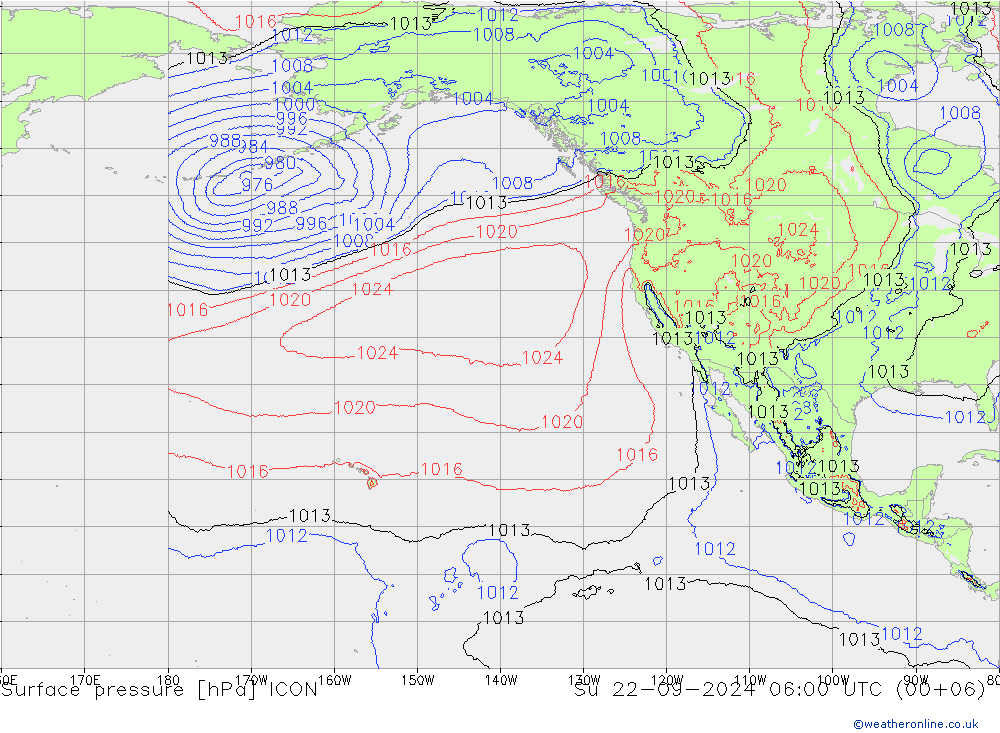 Surface pressure ICON Su 22.09.2024 06 UTC