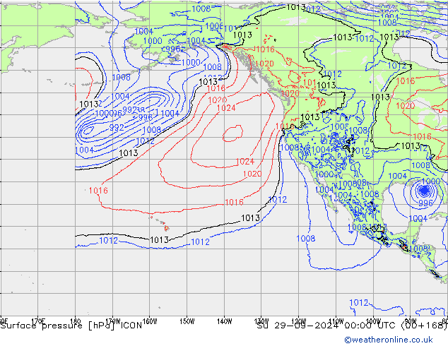 Pressione al suolo ICON dom 29.09.2024 00 UTC