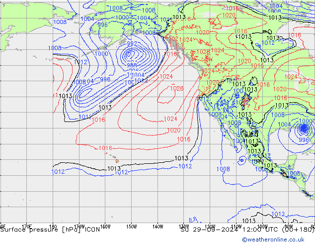 Surface pressure ICON Su 29.09.2024 12 UTC