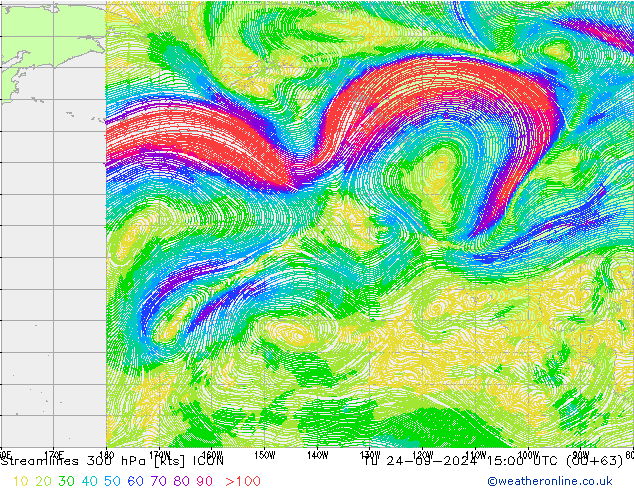 Stromlinien 300 hPa ICON Di 24.09.2024 15 UTC