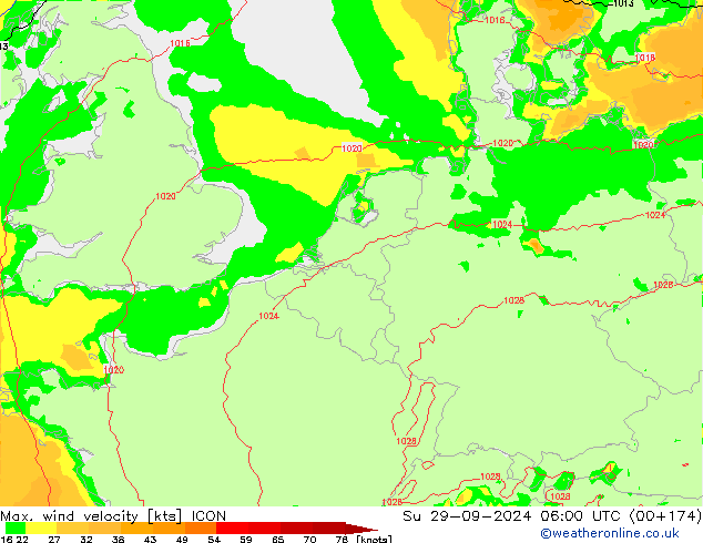 Windböen ICON So 29.09.2024 06 UTC