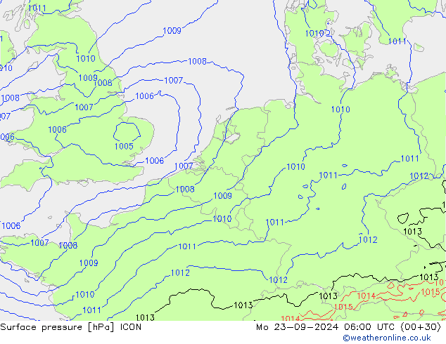 Surface pressure ICON Mo 23.09.2024 06 UTC