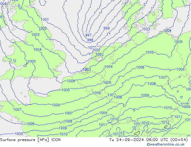 Luchtdruk (Grond) ICON di 24.09.2024 06 UTC