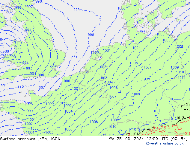 地面气压 ICON 星期三 25.09.2024 12 UTC