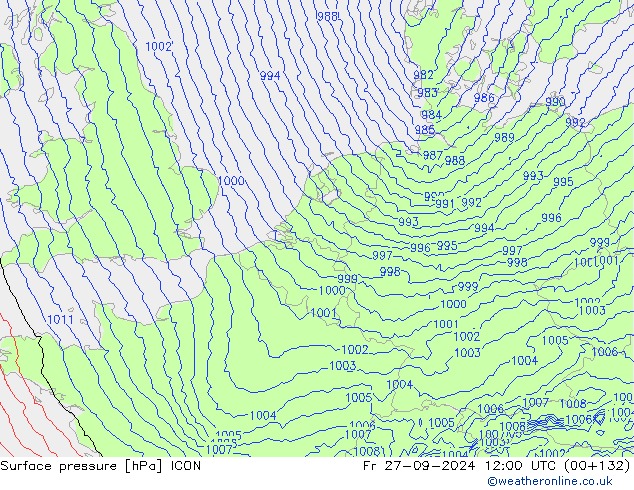 Surface pressure ICON Fr 27.09.2024 12 UTC