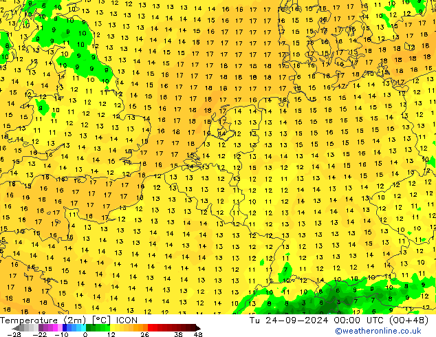 Temperatura (2m) ICON Ter 24.09.2024 00 UTC