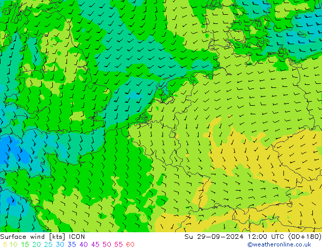 Surface wind ICON Su 29.09.2024 12 UTC