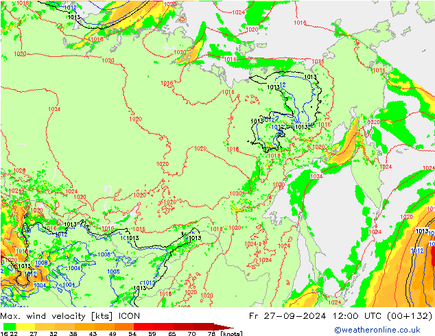 Max. wind velocity ICON Sex 27.09.2024 12 UTC