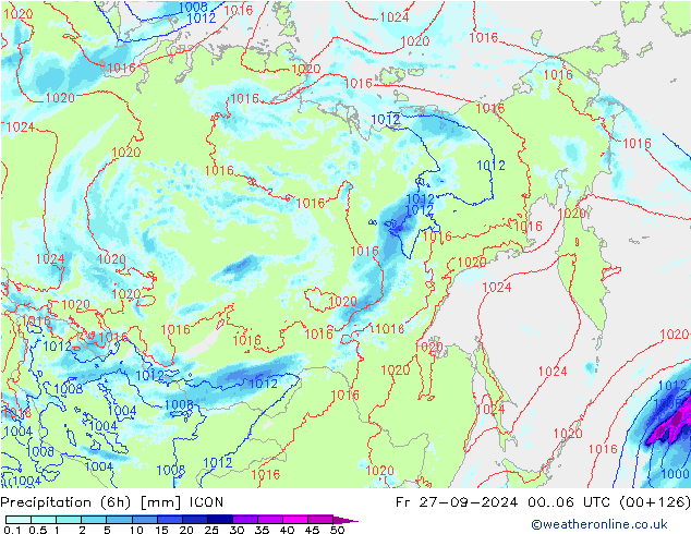 Yağış (6h) ICON Cu 27.09.2024 06 UTC