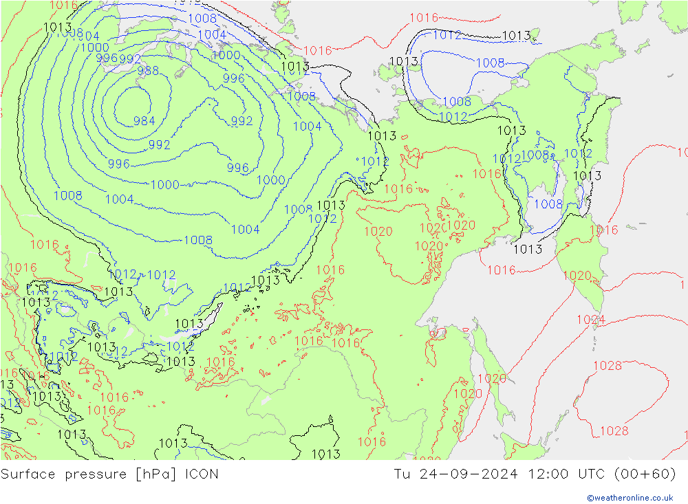 pressão do solo ICON Ter 24.09.2024 12 UTC