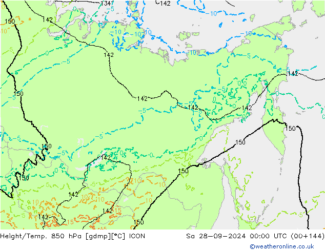 Height/Temp. 850 hPa ICON Sáb 28.09.2024 00 UTC