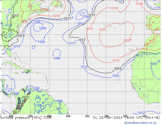 Luchtdruk (Grond) ICON zo 22.09.2024 18 UTC