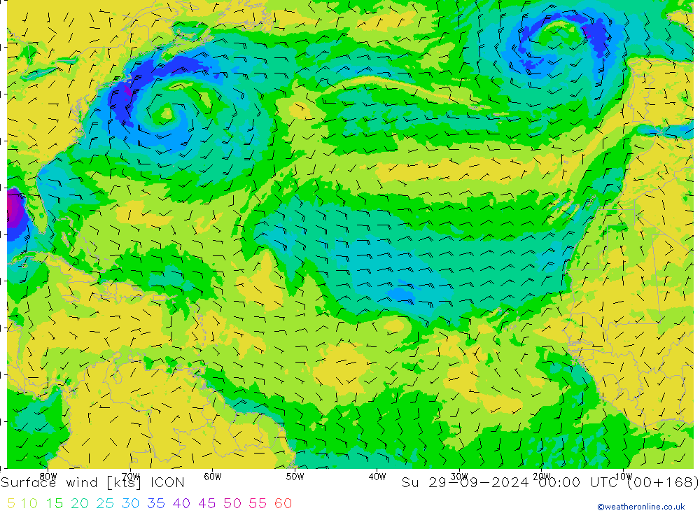 Surface wind ICON Su 29.09.2024 00 UTC