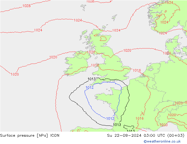 pressão do solo ICON Dom 22.09.2024 03 UTC