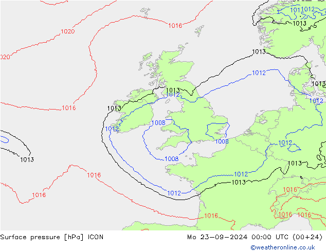 Surface pressure ICON Mo 23.09.2024 00 UTC