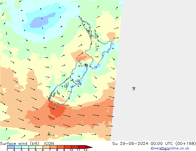 Bodenwind (bft) ICON So 29.09.2024 00 UTC