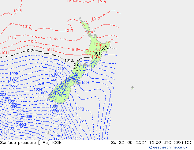 Surface pressure ICON Su 22.09.2024 15 UTC