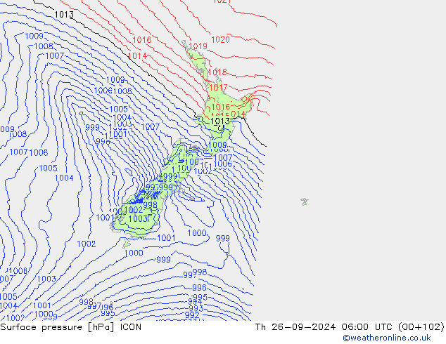 Surface pressure ICON Th 26.09.2024 06 UTC