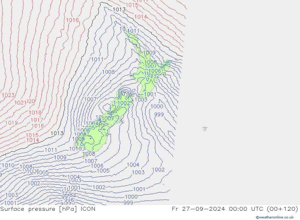 Surface pressure ICON Fr 27.09.2024 00 UTC