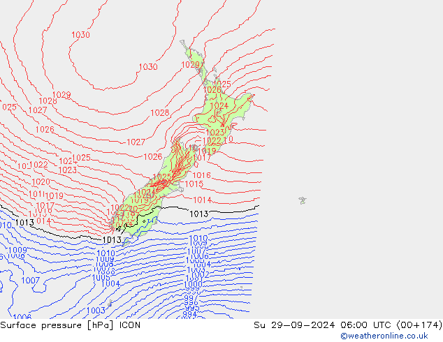 Luchtdruk (Grond) ICON zo 29.09.2024 06 UTC