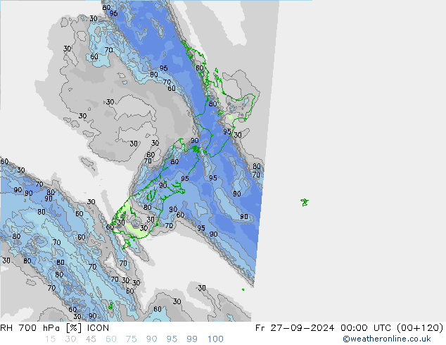 RH 700 hPa ICON Fr 27.09.2024 00 UTC