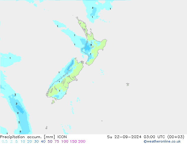 Totale neerslag ICON zo 22.09.2024 03 UTC