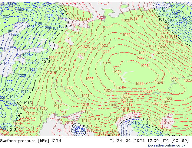 Yer basıncı ICON Sa 24.09.2024 12 UTC